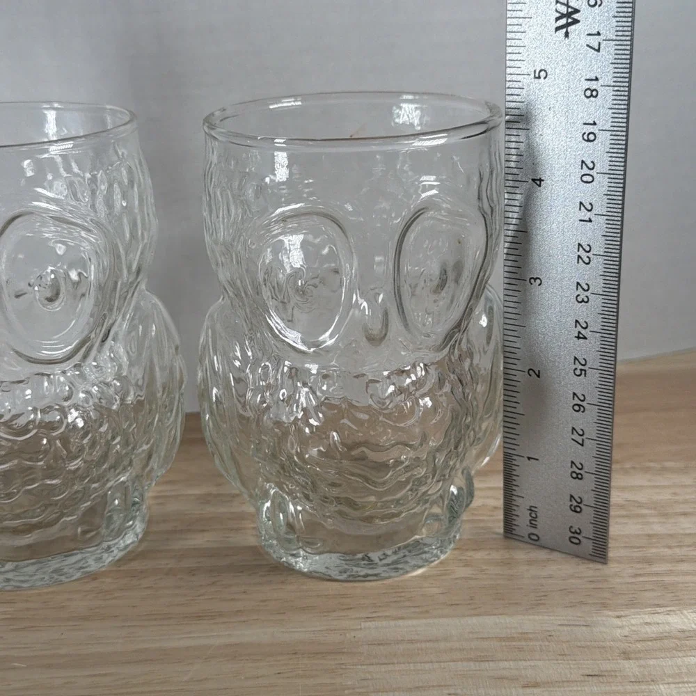 Vintage Owl Shaped Glasses set of 2 by Libbey Clear Glass MCM Bird Birds